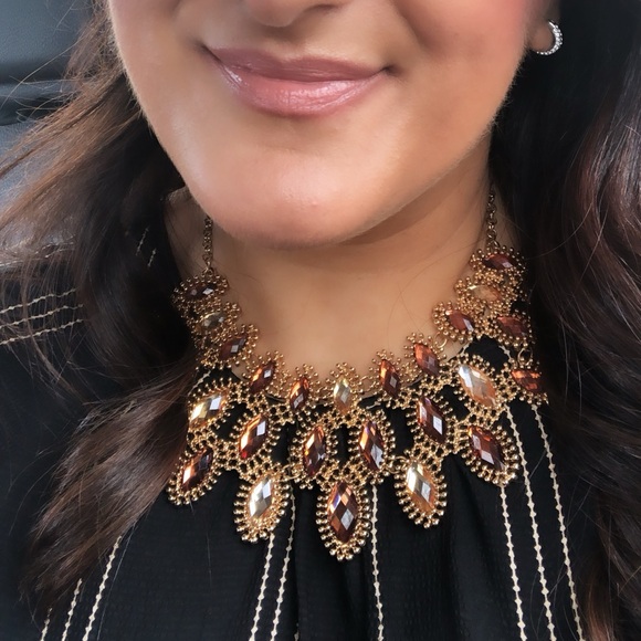 Brown and Gold Tone Gem Necklace - Picture 3 of 3